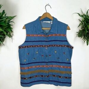 CASEY & MAX Vintage 90s Boho Southwestern Hippie 60s Style Button Down Vest